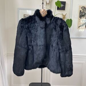 Vintage 70s Viki Black Soft Rabbit Fur Coat M